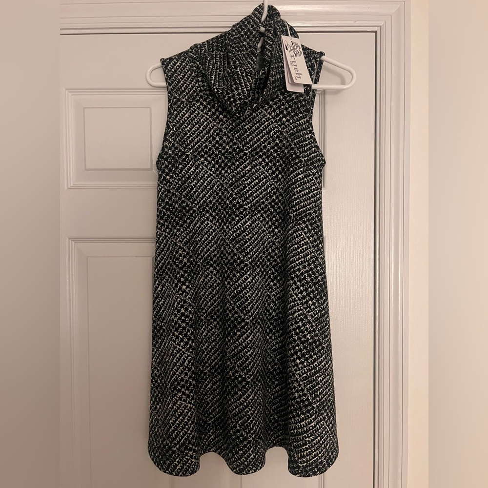 Black and White Houndstooth Turtleneck Dress